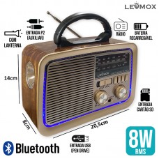Caixa de Som Bluetooth Retrô LES-3188 Lehmox - Madeira Verniz